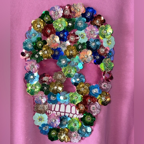 Queen Of Sparkles Pink Floral Sugar Skull Sweatshirt - Picture 1 of 4